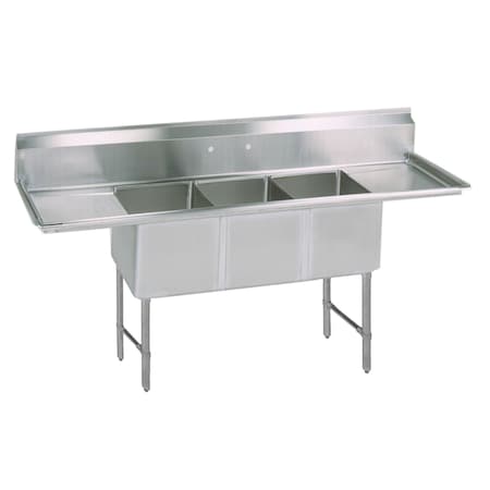 Bk Resources Three Compartment Sink 16 in x 20 in, 3, 2, Free Standing, Stainless Steel BKS-3-1620-12-18TS